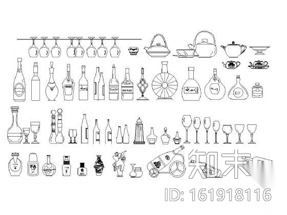 餐饮用具图块集cad施工图下载【ID:161918116】