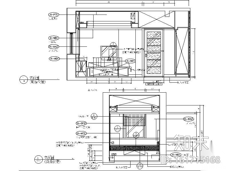 [大连]精装公寓H型样板间两居装修图cad施工图下载【ID:161715168】