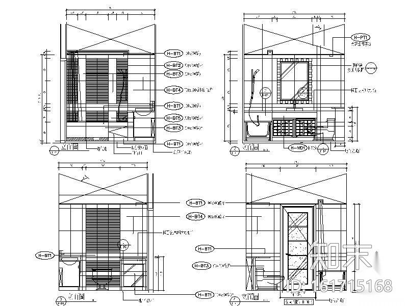 [大连]精装公寓H型样板间两居装修图cad施工图下载【ID:161715168】