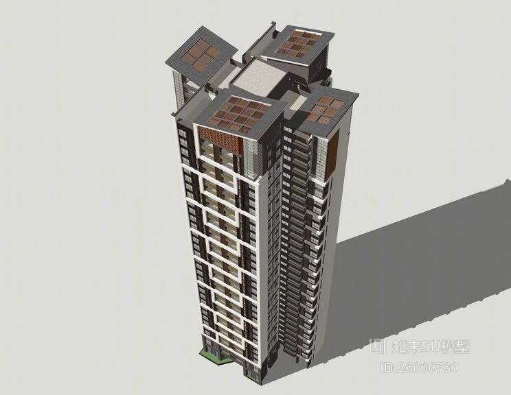 现代高层住宅SU模型下载【ID:26660760】