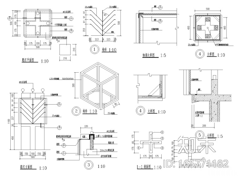 19套景观灯柱CAD施工图cad施工图下载【ID:165771182】
