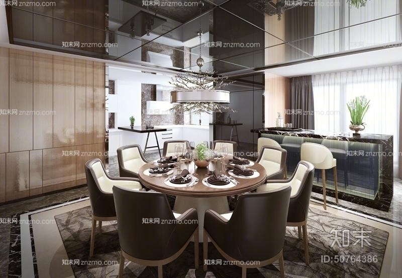 美式简约金属树枝形吊灯3D模型下载【ID:50764386】
