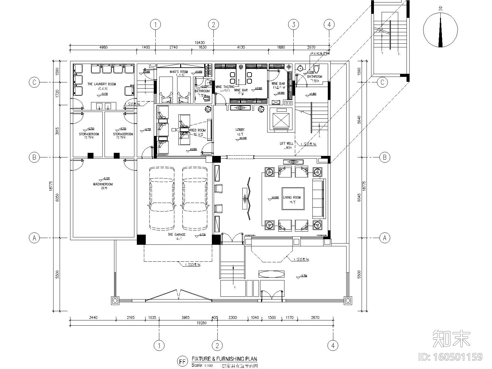 四层私人别墅室内装修施工图+效果图cad施工图下载【ID:160501159】