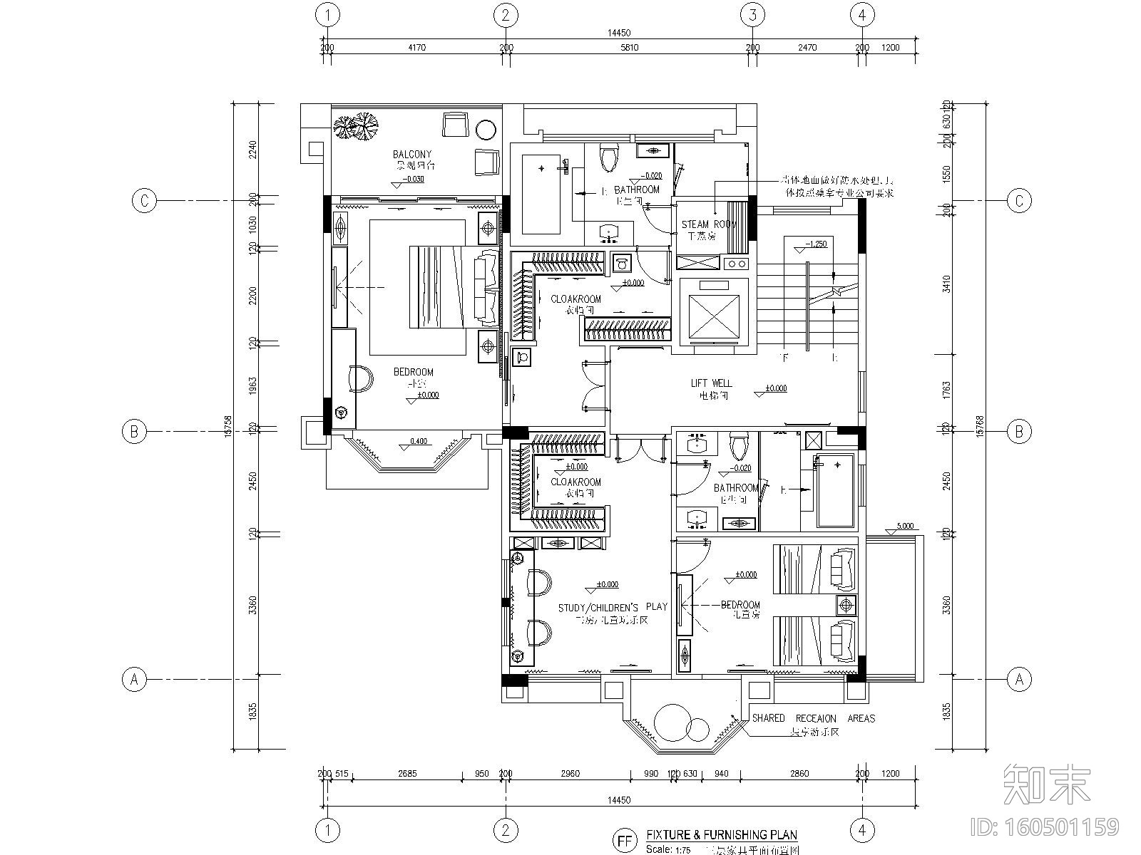 四层私人别墅室内装修施工图+效果图cad施工图下载【ID:160501159】