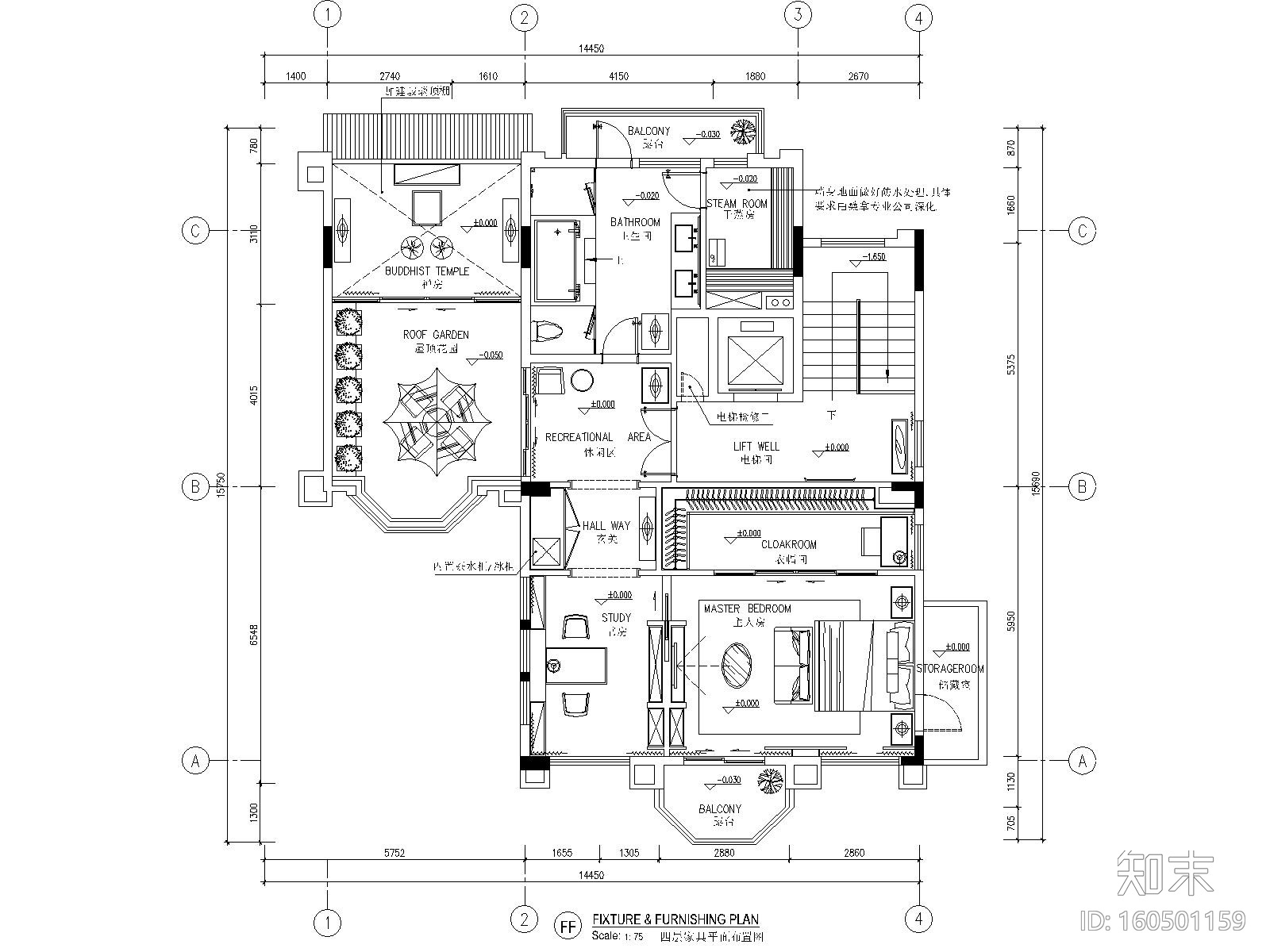 四层私人别墅室内装修施工图+效果图cad施工图下载【ID:160501159】