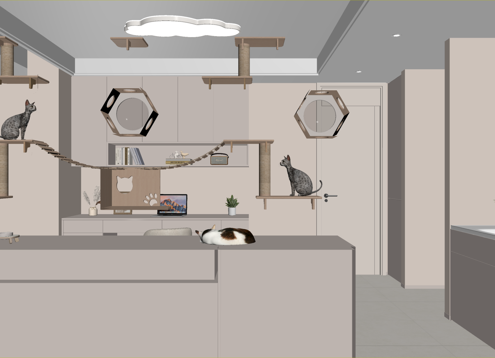 现代开放式厨房3D模型下载【ID:1214560646】