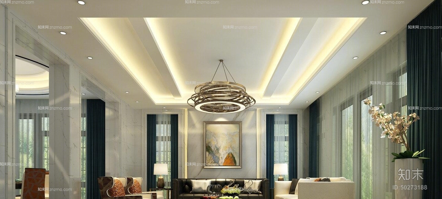 现代金色铜艺吊灯3D模型下载【ID:50273188】