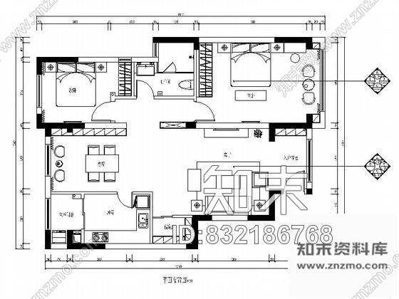 图块/节点简欧两居室装修平面布置图cad施工图下载【ID:832186768】