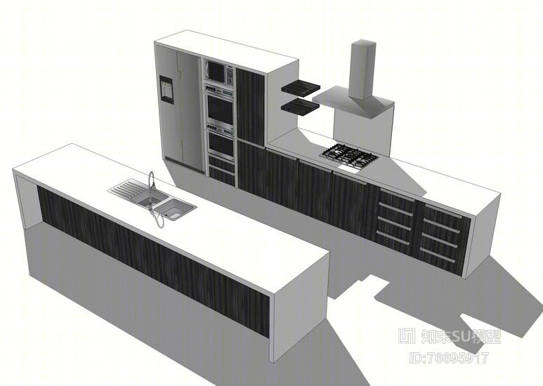 厨房橱柜组合SU模型下载【ID:76695917】