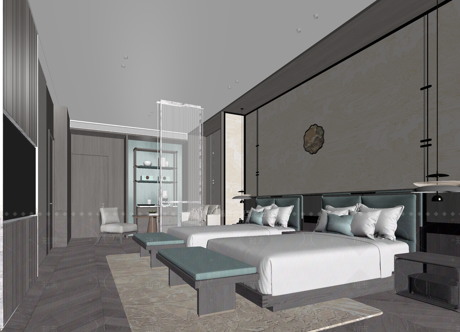 中式酒店客房3D模型下载【ID:1215919444】