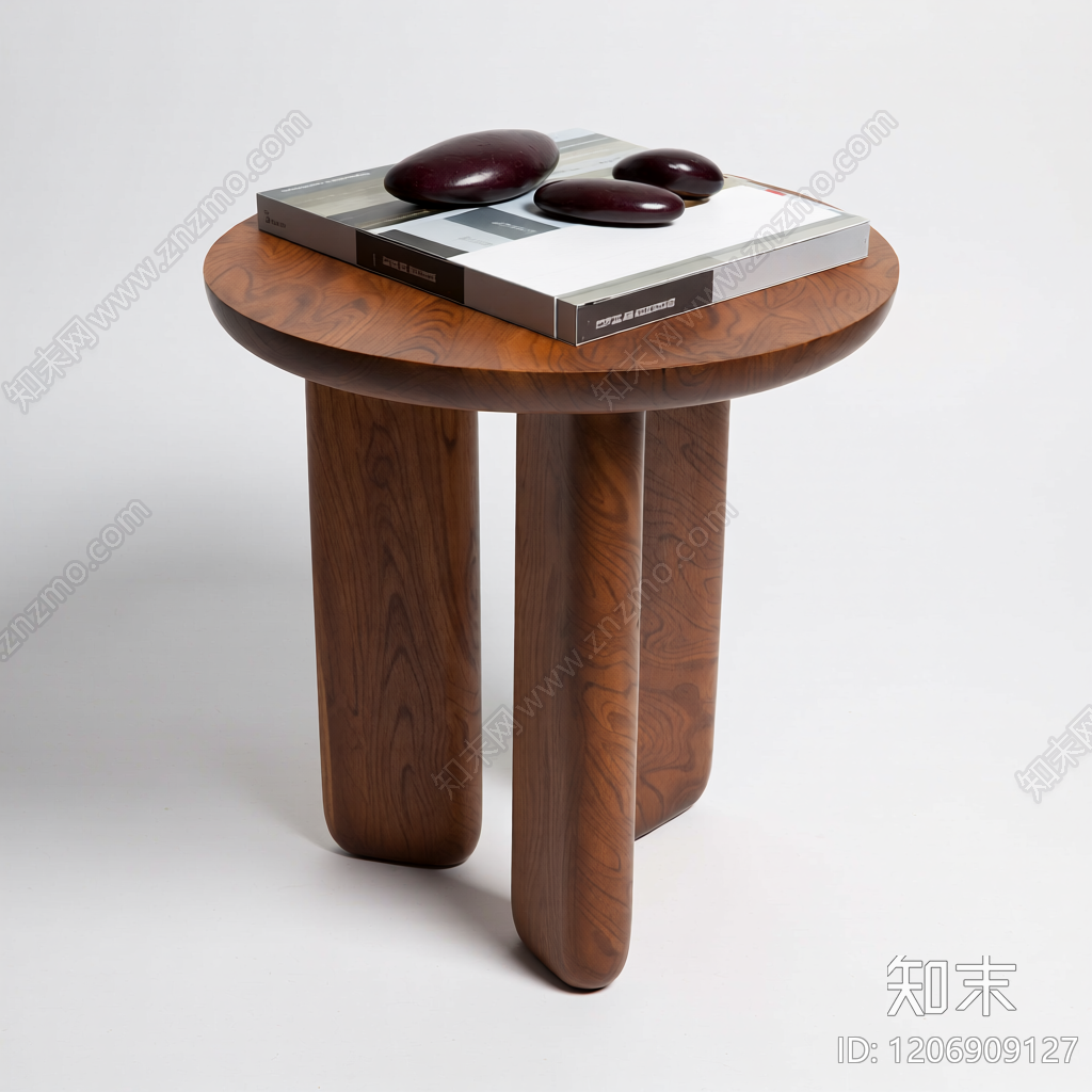 木质圆桌带装饰品3D模型下载【ID:1206909127】
