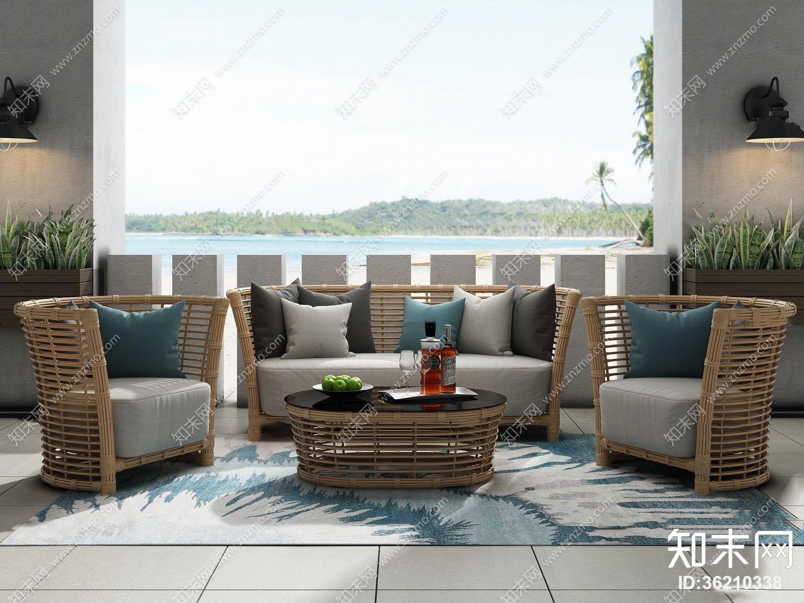 现代户外沙发藤椅组合3D模型下载【ID:36210338】