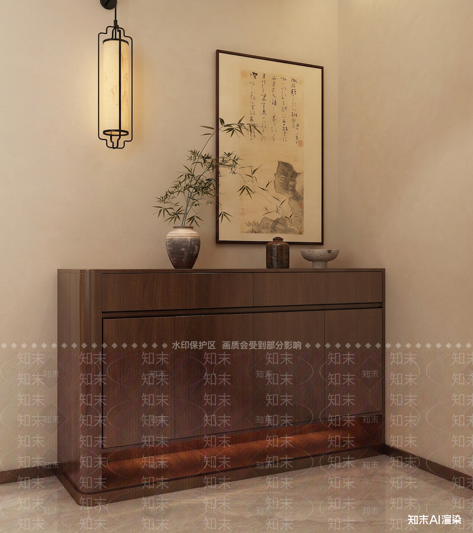 深色木质餐边柜玄关柜3D模型下载【ID:1227528565】