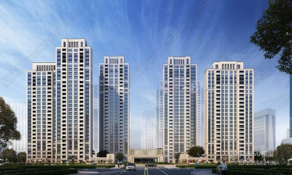 现代小区建筑SU模型下载【ID:235382186】