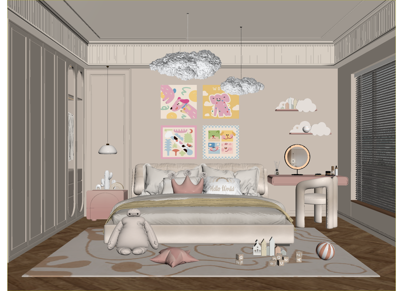 现代通用儿童房3D模型下载【ID:1214718026】