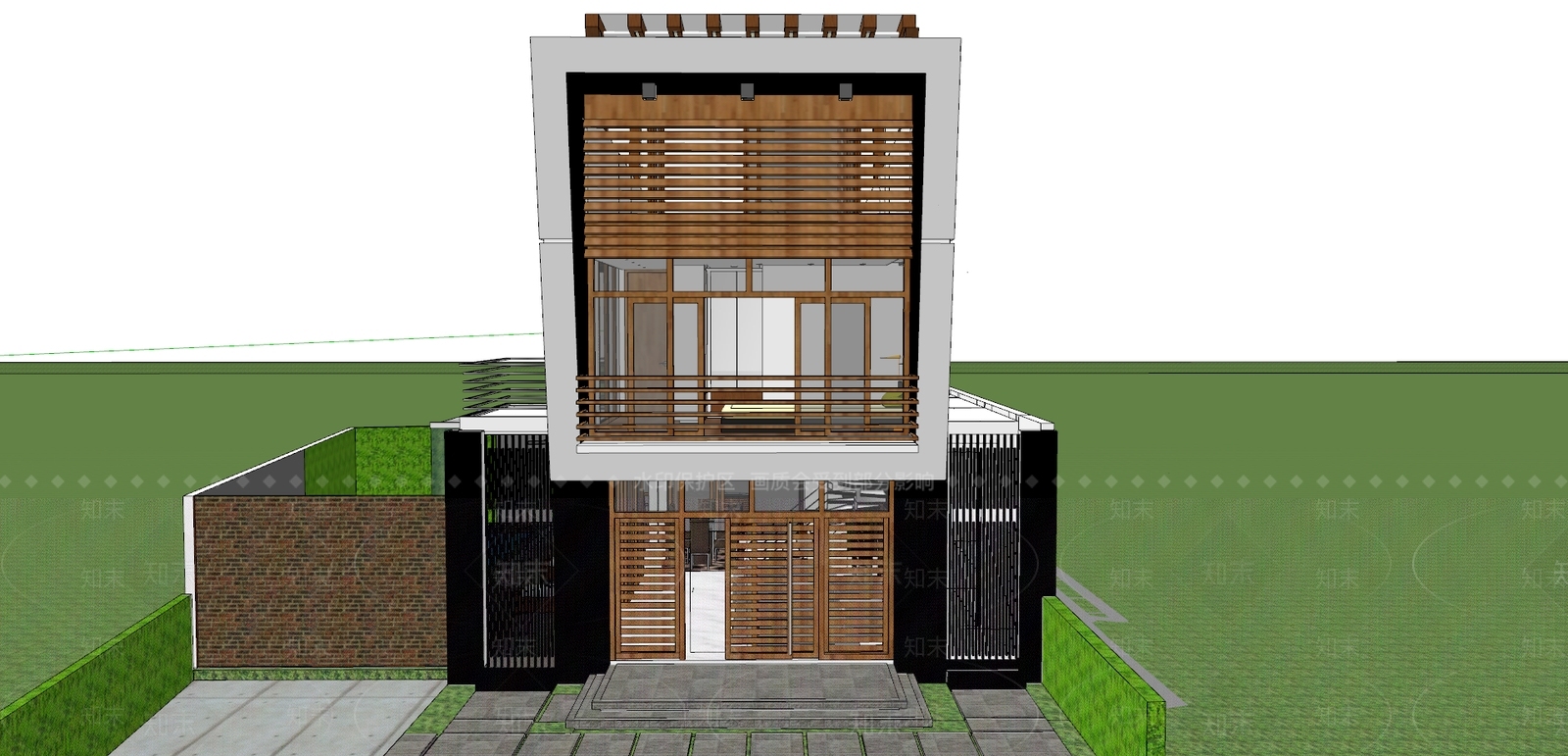 现代独栋别墅SU模型下载【ID:1102284640】