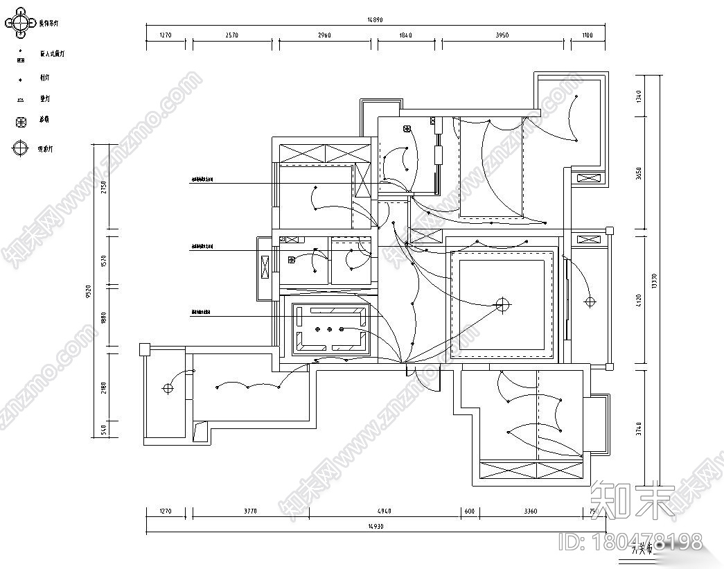 129㎡三室两厅平层公寓装修施工图设计cad施工图下载【ID:180478198】