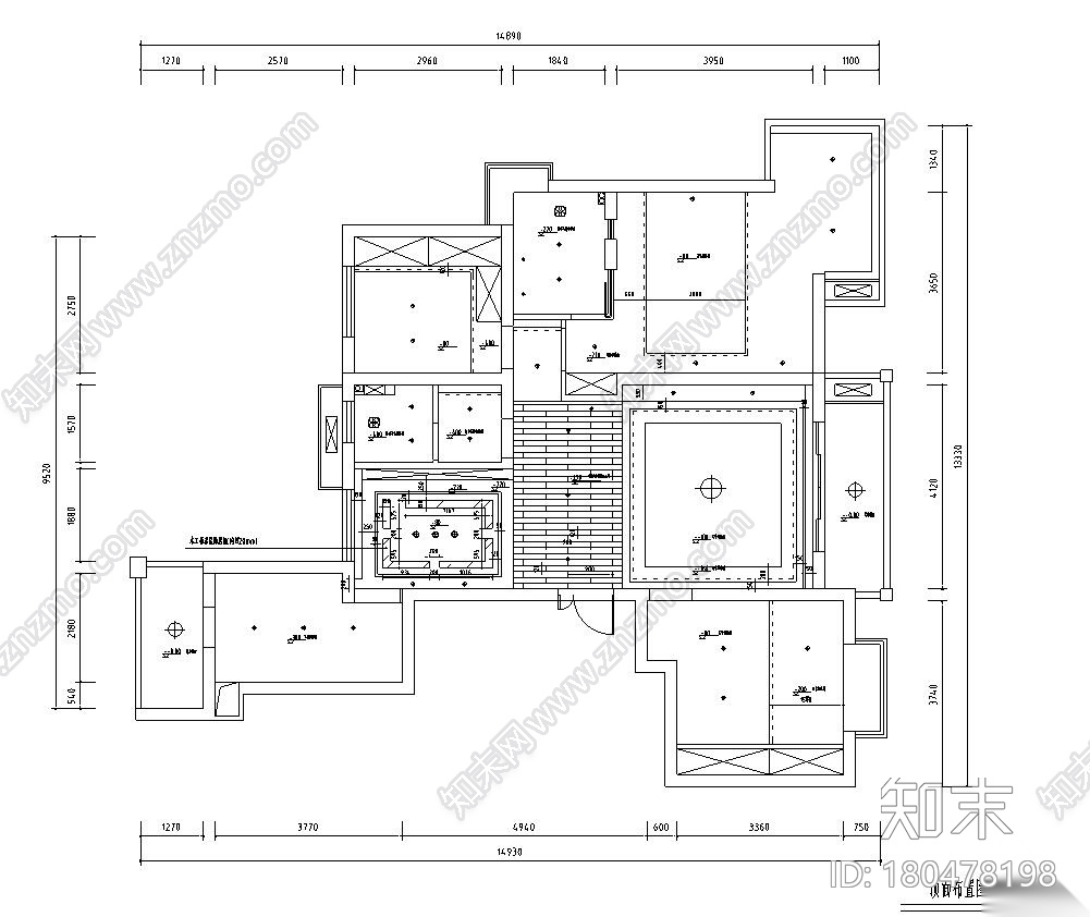 129㎡三室两厅平层公寓装修施工图设计cad施工图下载【ID:180478198】