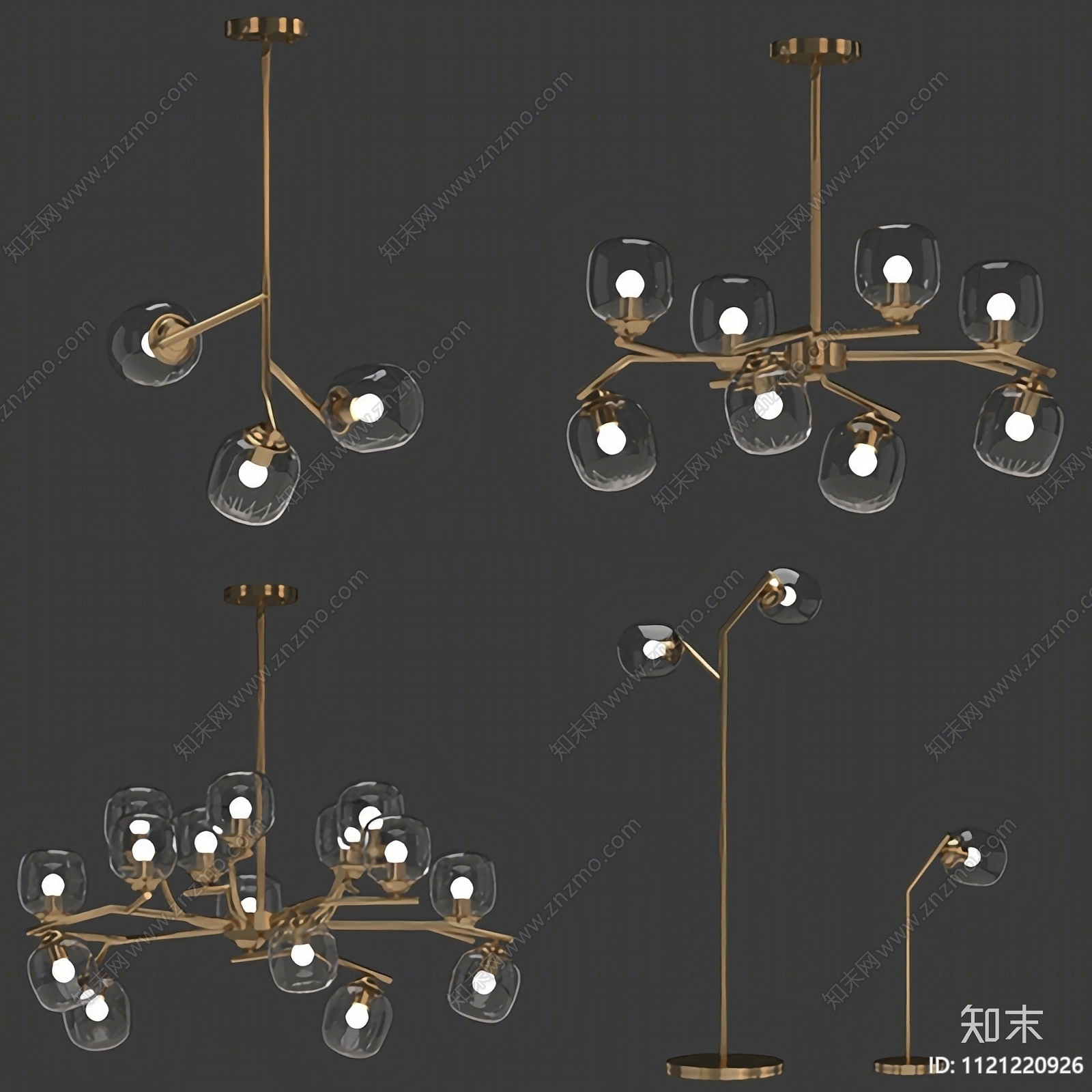 现代轻奢多头吊灯3D模型下载【ID:1125242788】