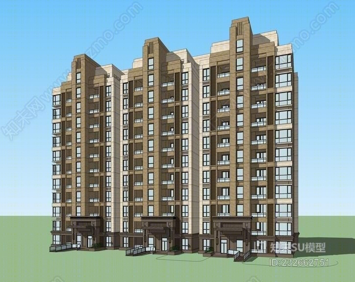 新古典中高层住宅SU模型下载【ID:232662751】