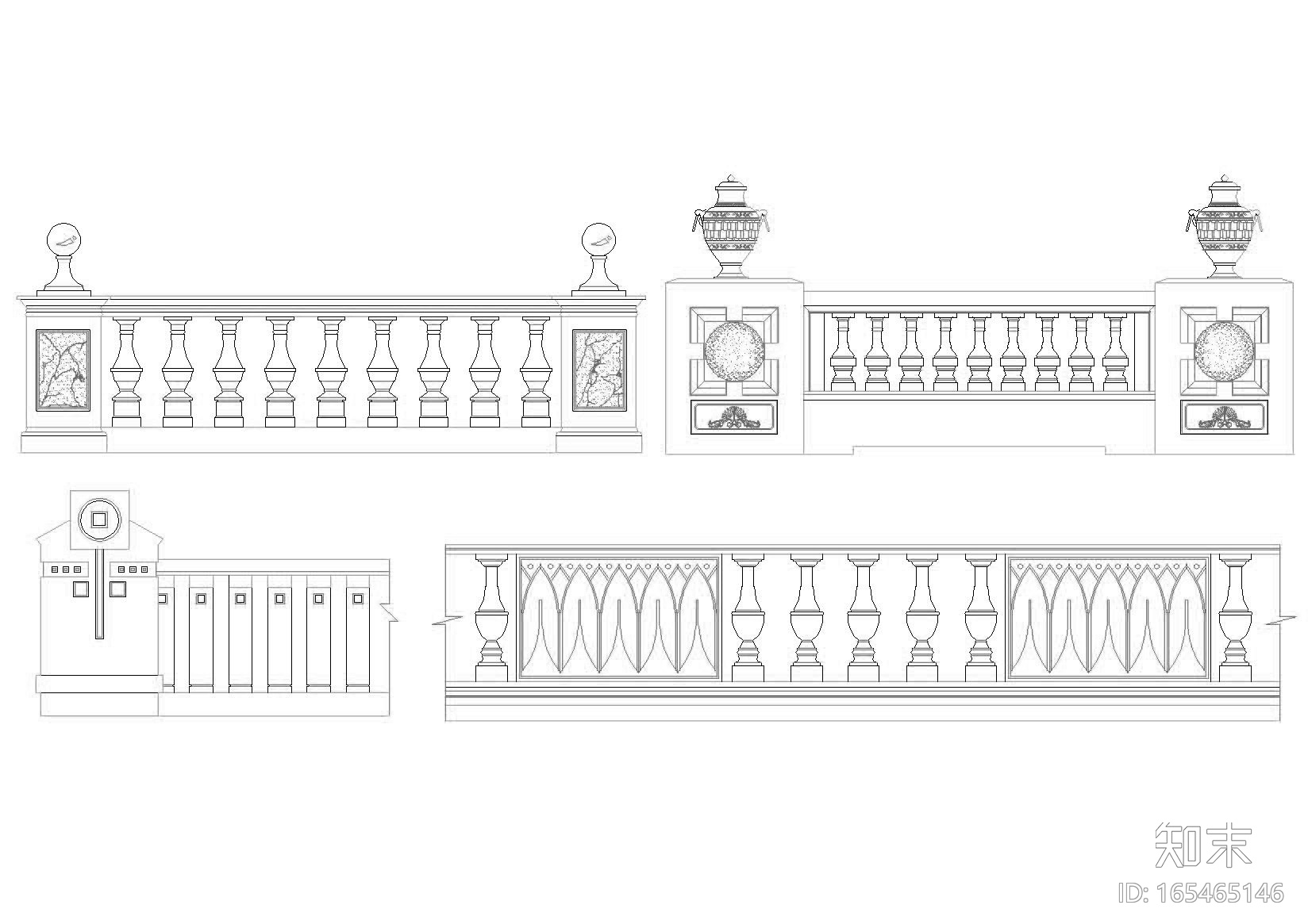 欧式栏杆详图（欧式围墙cad施工图下载【ID:165465146】