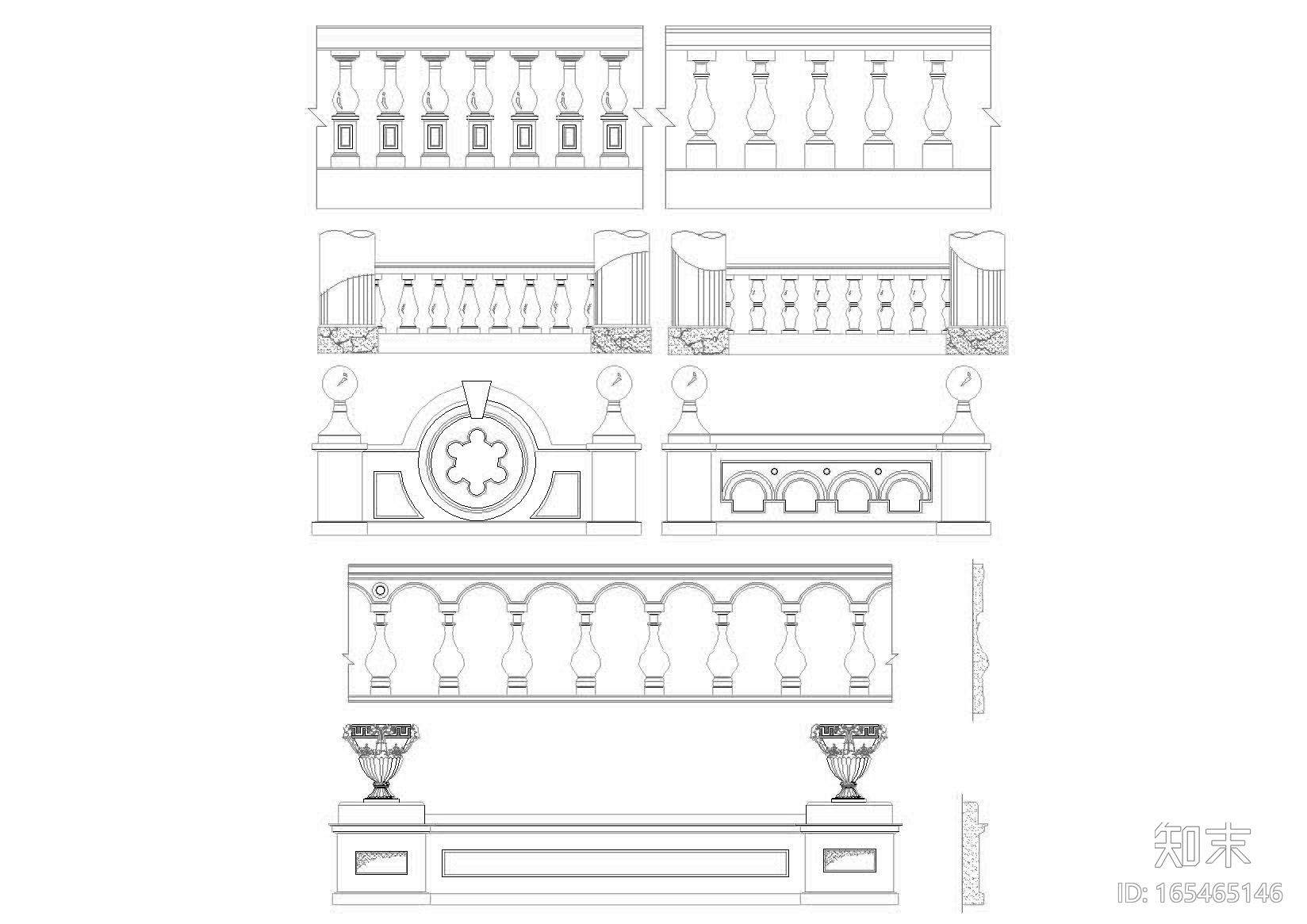 欧式栏杆详图（欧式围墙cad施工图下载【ID:165465146】