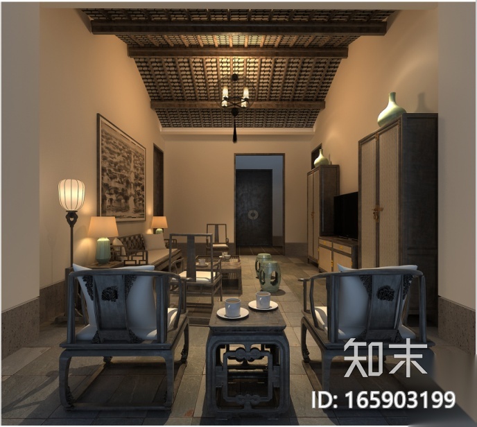 [福建]中式酒店客房室内设计施工图（含效果图）cad施工图下载【ID:165903199】