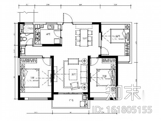 [南京]现代简洁三室两厅户型家装施工图cad施工图下载【ID:161805155】