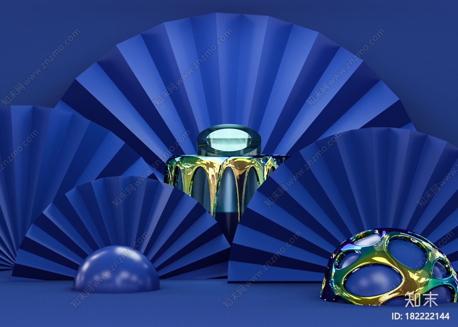 蓝色简约风格C4D产品展示CG模型下载【ID:182222144】
