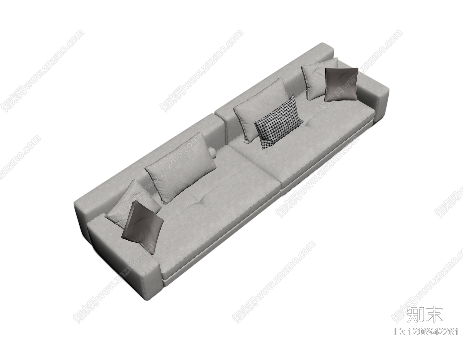 灰白布艺沙发带抱枕3D模型下载【ID:1206942261】