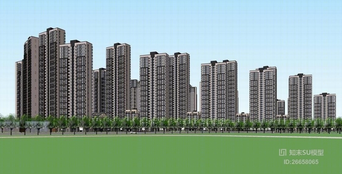 现代小区建筑SU模型下载【ID:26658065】