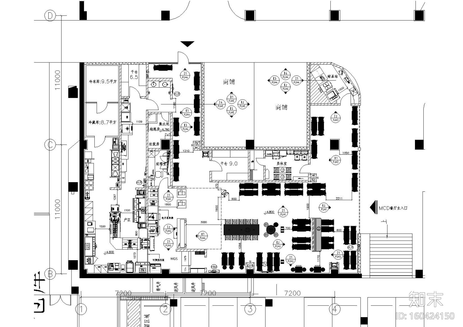 [湖北]宜昌国贸大厦负一层麦当劳餐厅施工图cad施工图下载【ID:160424150】