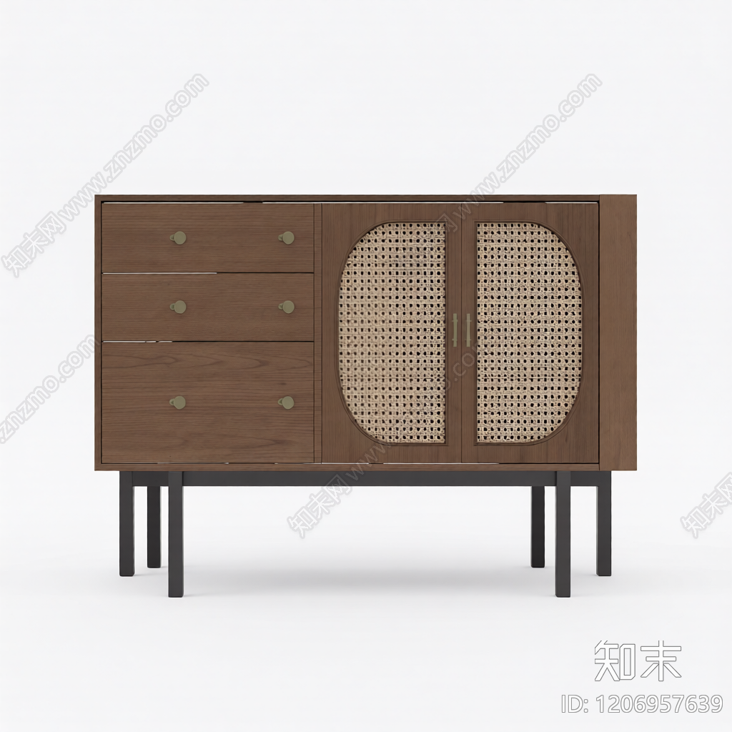 胡桃木电视柜3D模型下载【ID:1206957639】
