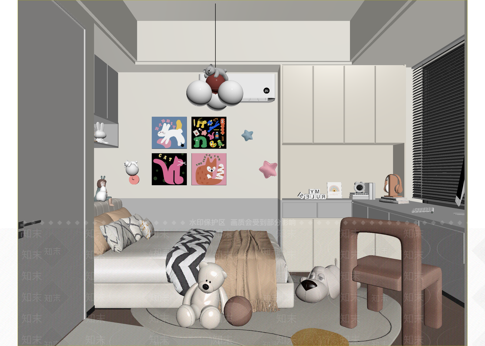 极简通用儿童房3D模型下载【ID:1214756192】
