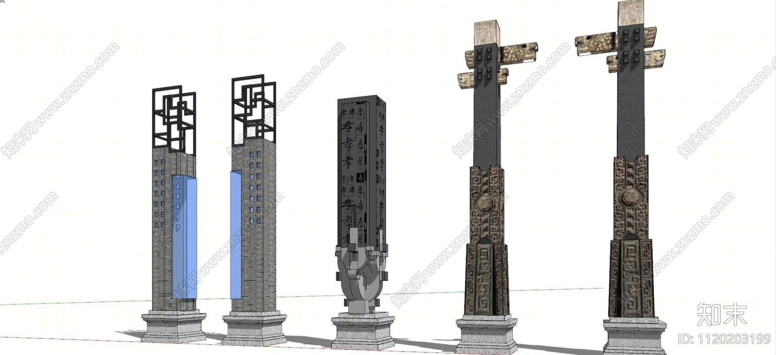 中式精神堡垒对称景观柱子SU模型下载【ID:1120203199】
