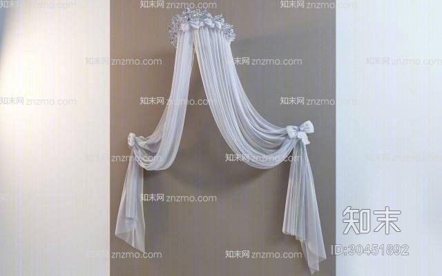 白色布艺床幔3D模型下载【ID:30451892】