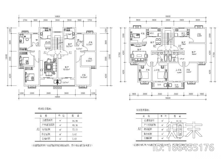 25个多层住宅经典户型图（CAD图纸）施工图下载【ID:166455176】