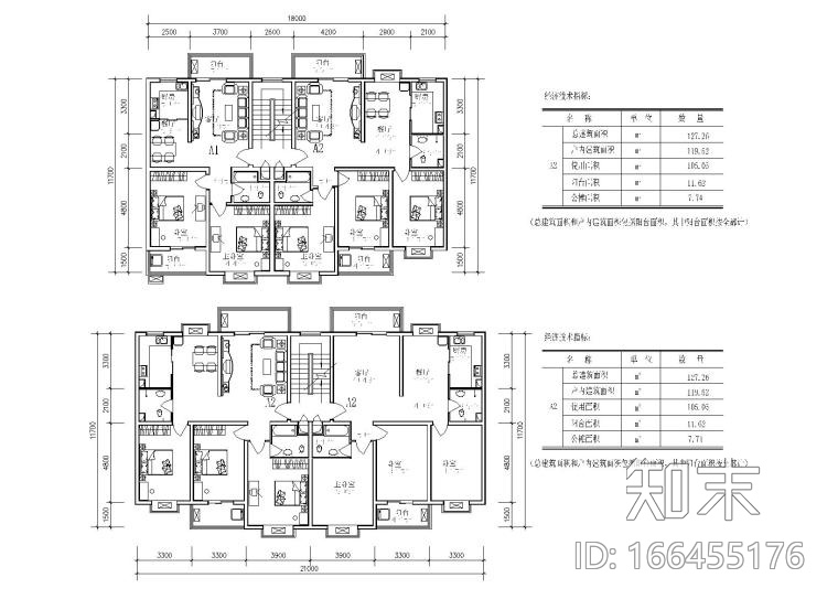 25个多层住宅经典户型图（CAD图纸）施工图下载【ID:166455176】