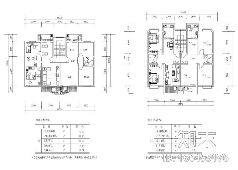 25个多层住宅经典户型图（CAD图纸）施工图下载【ID:166455176】