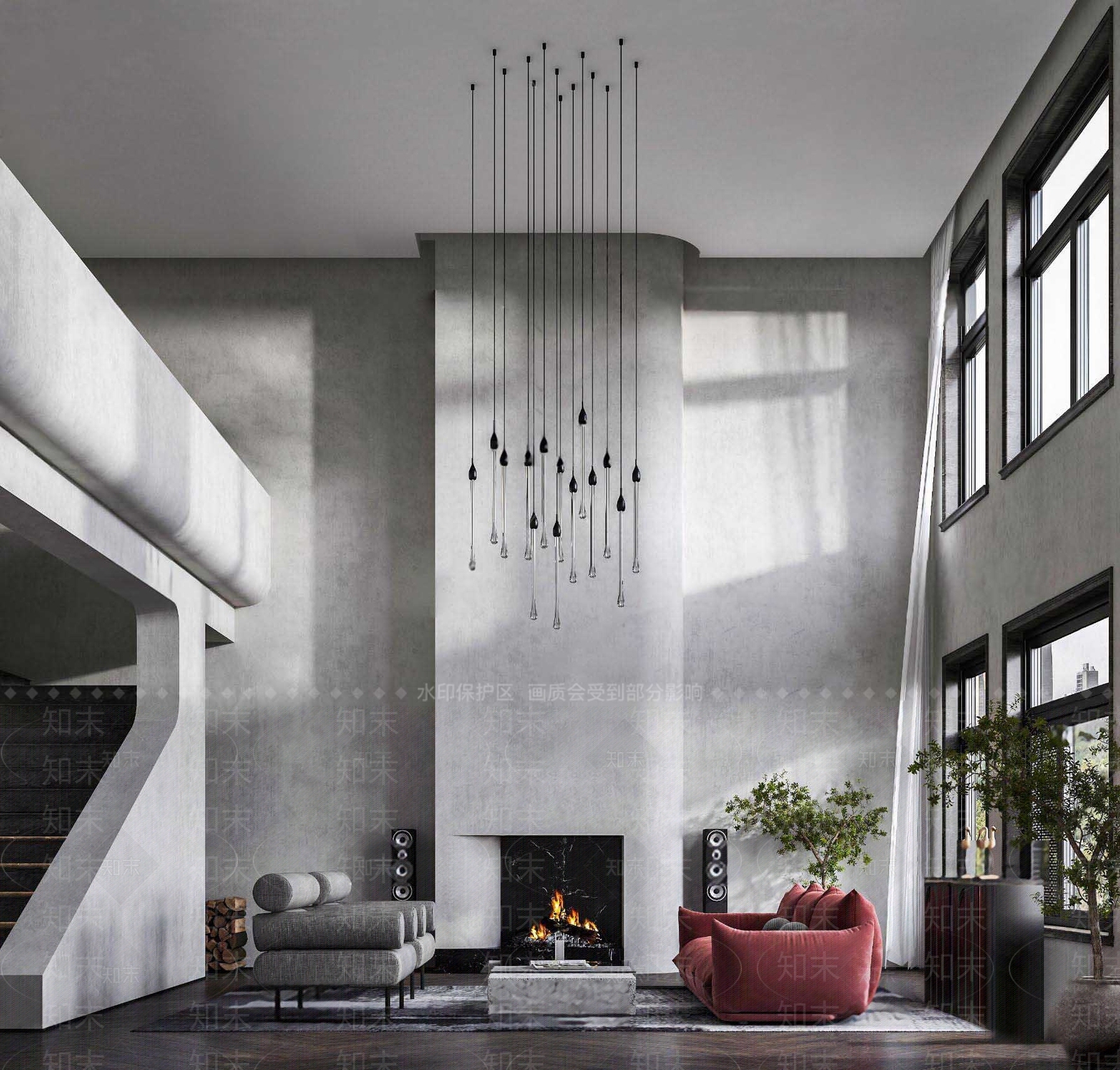 现代高级灰别墅客厅3D模型下载【ID:1102597801】