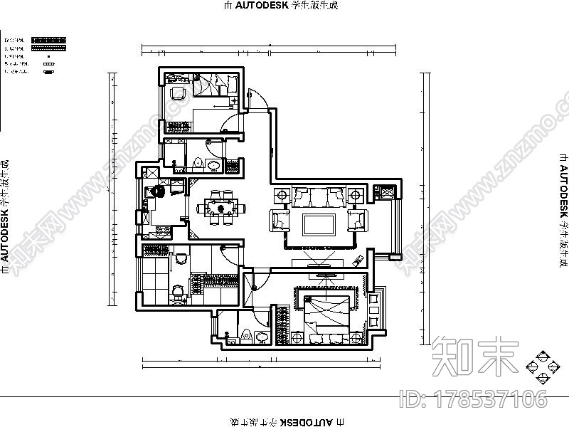 [石家庄]现代温馨88平米三室两厅住宅CAD施工图施工图下载【ID:178537106】