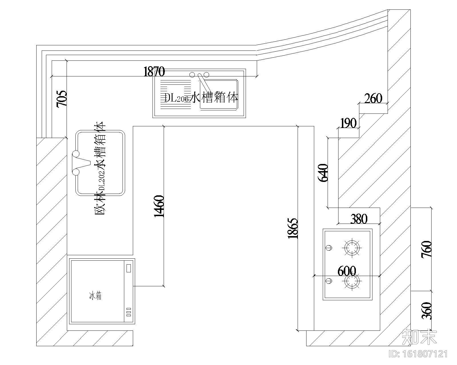 U型厨房施工图下载【ID:161807121】