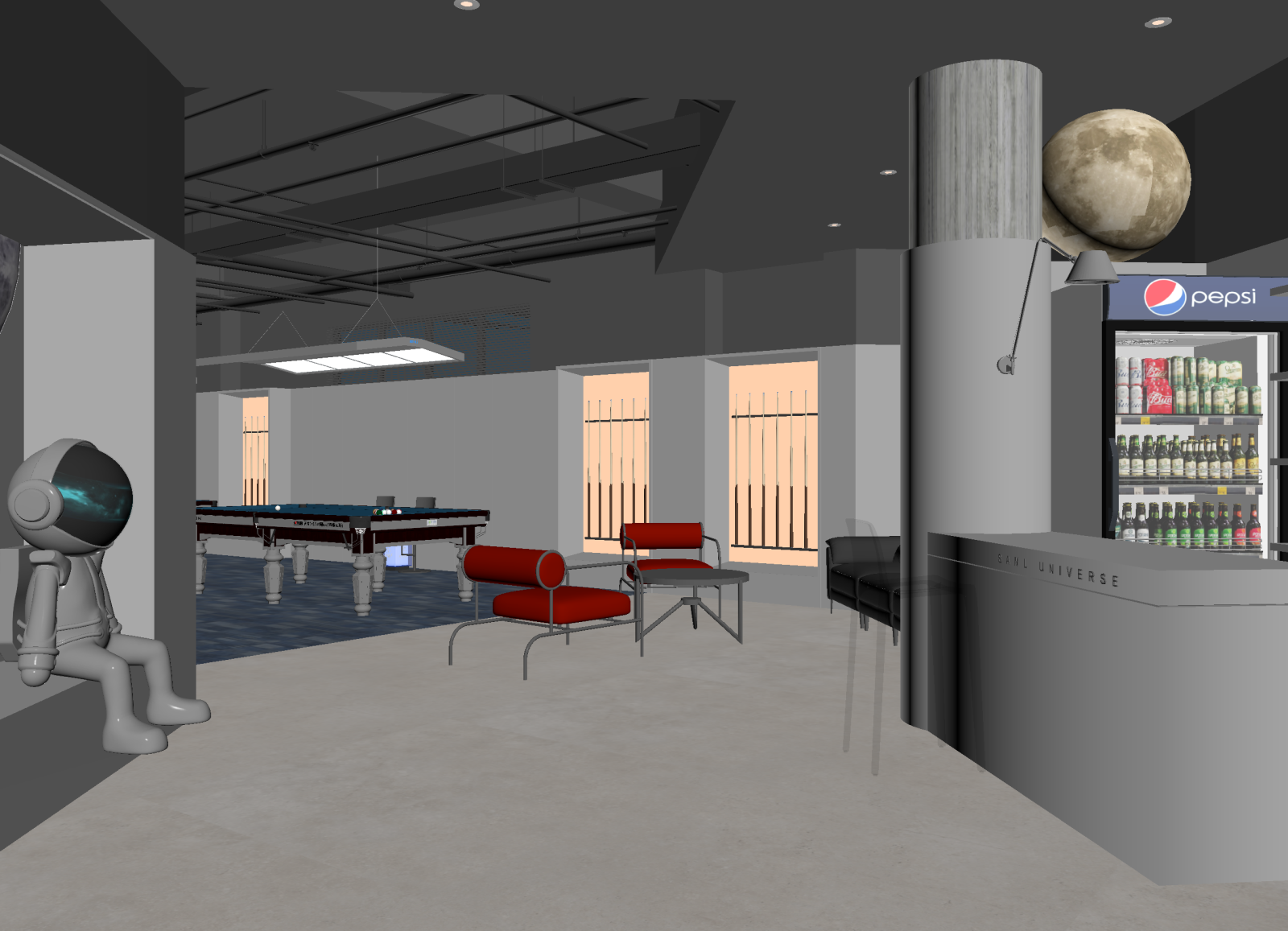 工业风台球室3D模型下载【ID:1214372639】