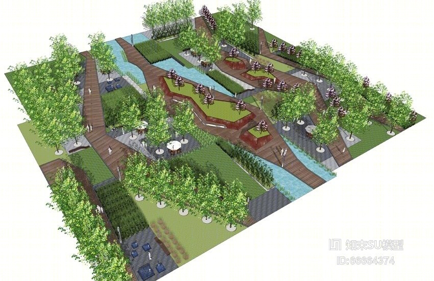 现代小广场景观设计SU模型下载【ID:66664374】