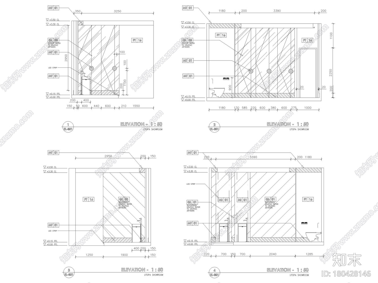 [广州]优托邦商业展厅室内装修设计施工图施工图下载【ID:180428146】