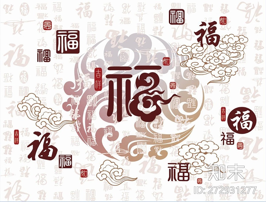 百福图背景墙贴图下载【ID:272931277】