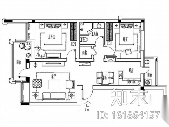 [哈尔滨]现代时尚两居室样板房室内装修图（含实景）施工图下载【ID:161864157】