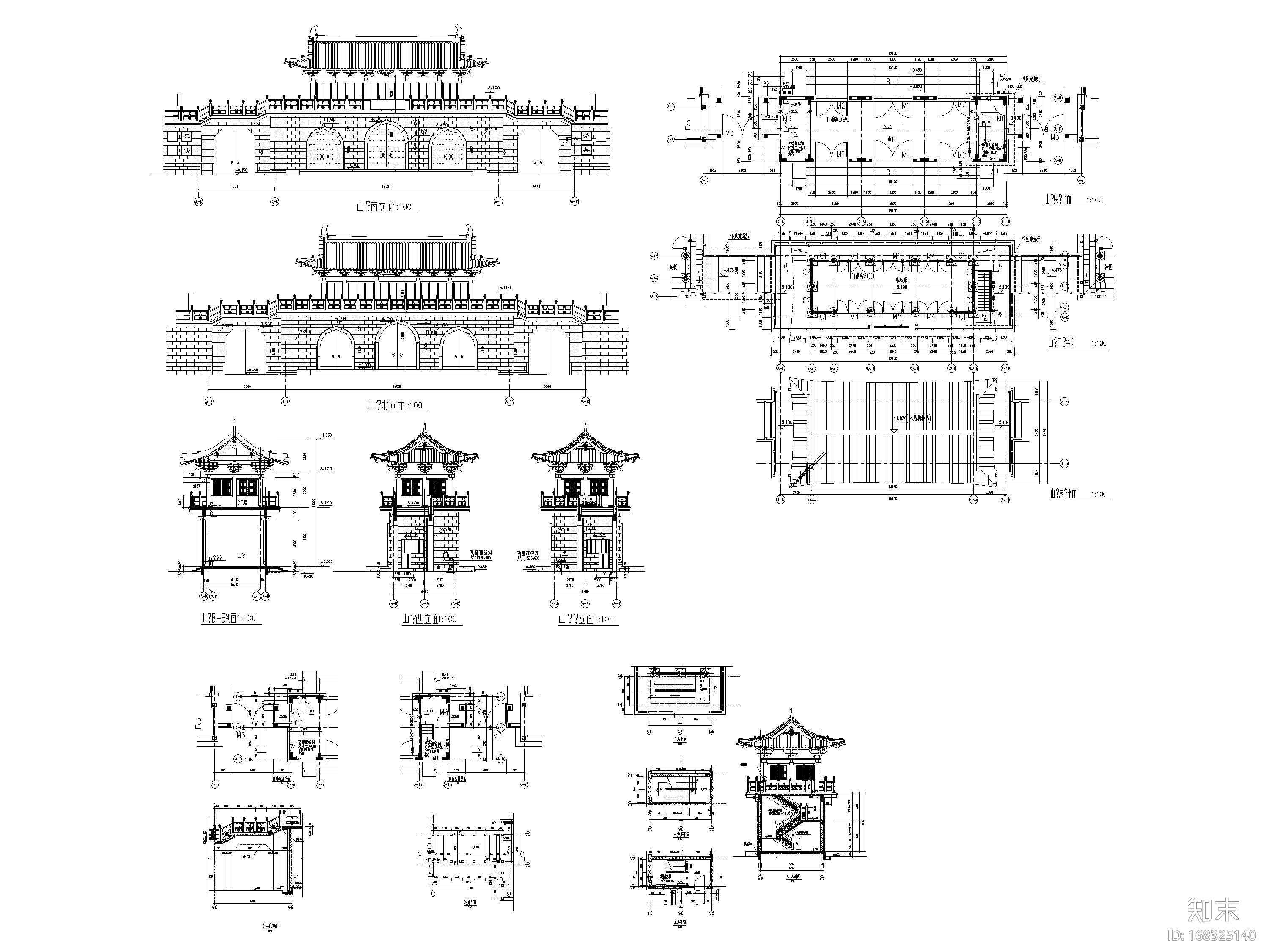 30套古建，牌楼，亭廊，仿古山门等图纸合集施工图下载【ID:168325140】