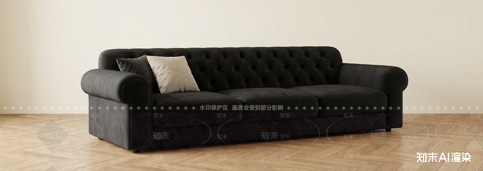 黑色三人沙发三人沙发3D模型下载【ID:1227538430】