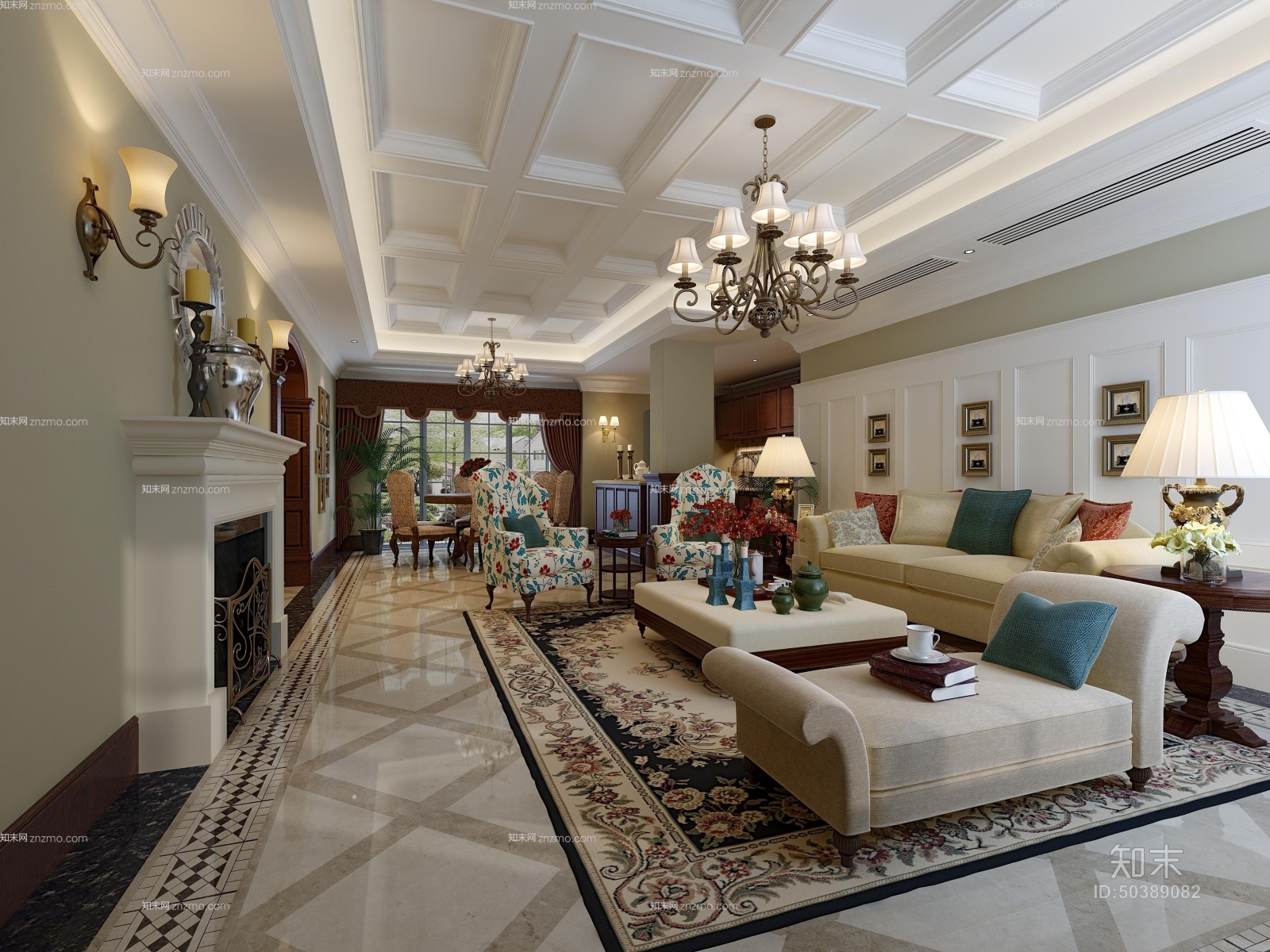 美式田园铁艺吊灯3D模型下载【ID:50389082】